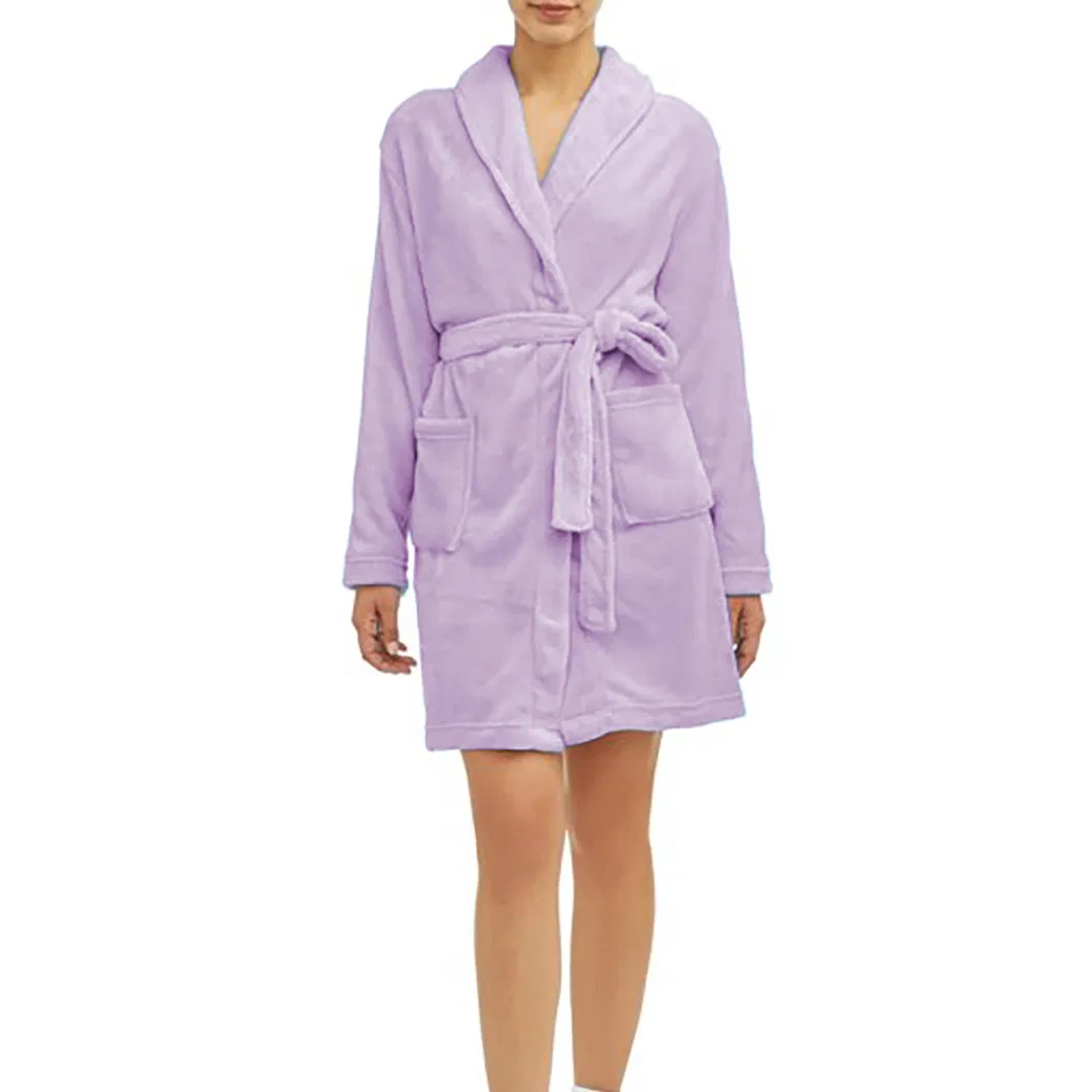 Durable Lavender Women Dressing Gown with Removable Sash