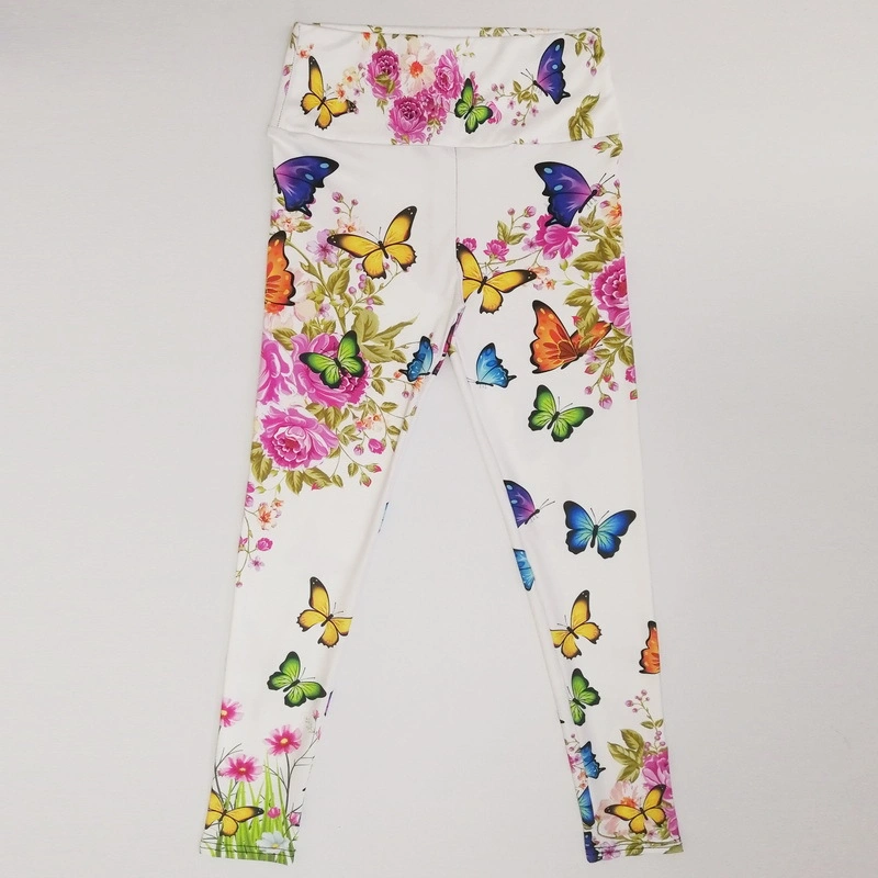 Colorful Butterfly Peony Flower Pattern Print Leggings Slim Fitness Sports Yoga Pants