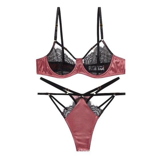 Conjunto de sutiã sexy rendado com design quente preto lingerie para mulheres