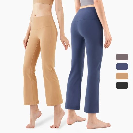 Outono feminino cintura alta magro treino perna larga calças compridas yoga leggings calças flares