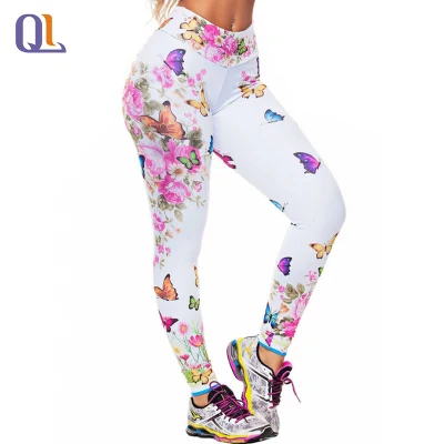 Colorido borboleta peônia flor padrão impressão leggings magro fitness esportes yoga calças